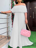 Plataz Pleated Solid Color Off-The-Shoulder Evening HZ1007