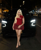 Plataz Burgundy Straps Homecoming Dress Short Cocktail Dress With Flowers HZ1007