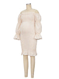 Plataz Ruffle Off Shoulder Long Sleeve Bodycon Baby Shower Maternity Midi Dress Maternity