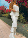 Plataz Off Shoulder Bandeau Ruffle Falbala Bodycon Baby Shower Cute Maternity Maxi Dress Maternity