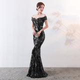 Plataz the Shoulder Sequined Evening Dress: Long Fish Tail, Slim HZ1007