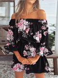Plataz Size Floral Off-Shoulder Flounce Sleeve Mini Dress Plus Size DJPT