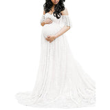 Plataz Women's Lace Pregnant Women Tailing Short-Sleeved Dress Photography Flying Sleeve Dress 8919 (Plus New Color) Maternity