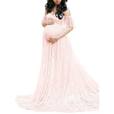 Plataz Women's Lace Pregnant Women Tailing Short-Sleeved Dress Photography Flying Sleeve Dress 8919 (Plus New Color) Maternity