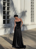 Chic Black Satin Lace-up Sheath Evening Gown Spaghetti Strap Party Dress Long Formal Dress HZ1024