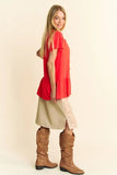 Plataz & Dani Solid Lace Trim Neck Short Sleeve Peplum Top DJPT
