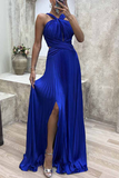 Plataz Solid Fold Halter Evening Dress HZ1007