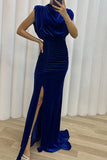 Plataz Elegant Solid Slit Asymmetrical O Neck Evening Dress HZ1007
