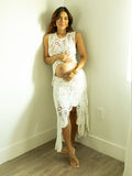 Plataz White Lace Cut Out Crop Hollow Irregular 2-in-1 Babyshower Maternity Maxi Dress Maternity