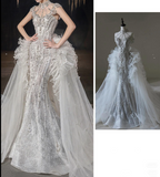 Plataz Mermaid Strapless Neckline Sequin White Tulle Wedding Dresses SD1753 HZ0628