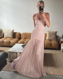 Plataz Mermaid Strapless Neckline Pink Long Chiffon Party Dresses Prom Dress SD2028 HZ0628