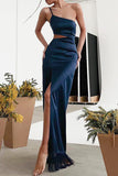 Plataz Party Solid Tassel Asymmetrical Oblique Collar Evening Dress HZ1007