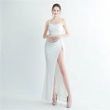Plataz Density Sequin Pleated Side Slit Sling Long Evening HZ1007
