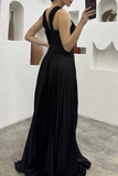 Plataz Solid Fold Halter Evening Dress HZ1007