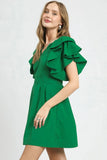 Plataz Double Ruffle Sleeve Fit and Flare Dress DJPT