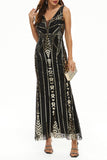 Plataz College Patchwork Sequins V Neck Evening Dress HZ1007