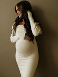 Plataz Off Shoulder Knit Bodycon Mermaid Going Out Baby Shower Maternity Sweater Maxi Dress Maternity