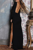 Plataz Elegant Solid Backless Slit O Neck Evening Dress HZ1007