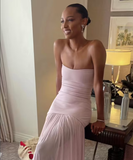 Plataz Mermaid Strapless Neckline Pink Long Chiffon Party Dresses Prom Dress SD2028 HZ0628