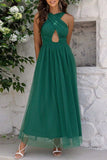 Plataz Formal Solid Hollowed Out Backless Halter Evening Dress HZ1007