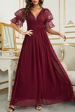 Plataz Elegant Solid Lace V Neck Evening Dress HZ1007
