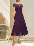 Plataz Illusion Scoop Tea-Length Lace Chiffon Mother of the Bride Dress With HZ1007