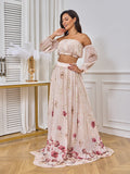 Plataz Two Piece Boho Flower Printing Off Shoulder Chiffon Crop Bandeau Photoshoot Maternity Maxi Dress Maternity