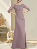 Plataz Scoop Floor-Length Chiffon Lace Mother of the Bride Dress With Beading Pleated HZ1007