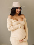 Plataz Apricot Off Shoulder Boat Neck Elegant Long Sleeve Baby Shower Maternity Photoshoot Sweater Dress Maternity