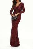 Plataz Elegant Solid Sequins V Neck Evening Dress HZ1007