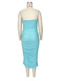 Plataz Spaghetti Strap Mesh Ruched Bodycon Babyshower Maternity Midi Dress Maternity