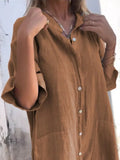 Plataz Size Casual Linen Button-Down Shirt Dress Plus Size DJPT