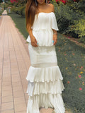Plataz Off Shoulder Bandeau Ruffle Falbala Bodycon Baby Shower Cute Maternity Maxi Dress Maternity