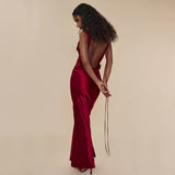 Plataz Women Clothing Cocktail Evening Dress Sling Swing Collar Dress Sexy Sexy Backless Lace Up Maxi HZ1007