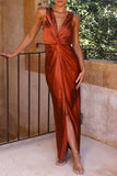 Plataz Formal Solid Fold V Neck Evening Dress HZ1007