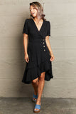 Plataz Decorative Button Surplice Ruffle Hem Dress DJPT