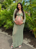 Plataz 2-in-1 Cut Out Side Slit Fashion Vacation Cover Up Beach Photoshoot Maternity Maxi Dress Maternity