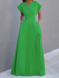 Plataz Sleeves Solid Color Split-Joint V-Neck Evening Dresses Maxi HZ1007