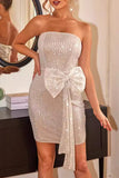 Plataz Formal Solid Sequins Sequined With Bow Strapless Evening HZ1007