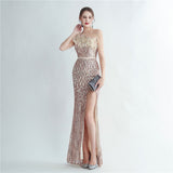 Plataz Industry Ostrich Hair Craft Beading Evening Dress with Side HZ1007