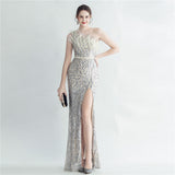 Plataz Industry Ostrich Hair Craft Bundle Hair Evening Dress with Oblique Shoulder HZ1007