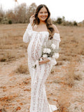 Plataz White Off Shoulder Lace Bandeau Tie Front Mermaid Bandage Going Out Photoshoot Maternity Maxi Dress Maternity
