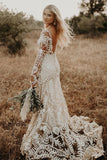 Plataz Unique Lace Long Sleeves Bohemian Wedding Dress HZ1007