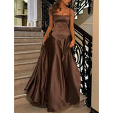 Plataz A line Spaghetti Straps Pink Satin Long Party Dresses Prom Dresses SD2705 HZ0628