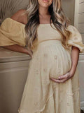 Plataz Apricot Daisy Off Shoulder Ruffle Hoho Maternity Photoshoot Maxi Dress Maternity