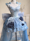 Plataz Ball Gown Blue Satin Short Birthday Dresses Birthday Outfits HZ0628