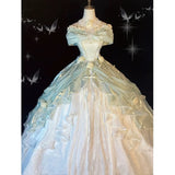 Plataz Ball Gown Sweetheart Satin Short Sleeves Long Evening Gown Prom Dresses SD1433 HZ0628