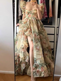 Plataz Princess Square Neckline Floral Green Long Ruffles Prom Dresses Birthday Dress SD578 HZ0628