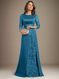 Plataz Scoop Floor-Length Lace Satin Mother Of the Bride Dress With HZ1007