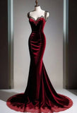 Vintage Burgundy Velvet Evening Gown Mermaid Sweetheart Party Dress Long Formal Dress HZ1024